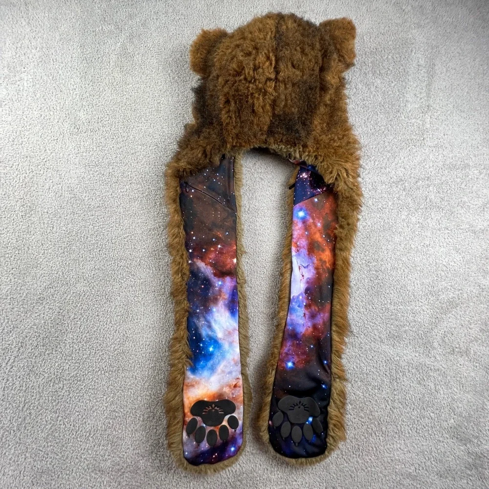 SpiritHoods Grizzly Bear Galaxy Collector Edition Faux Fur Hood Scarf Brown Rave - Picture 16 of 16
